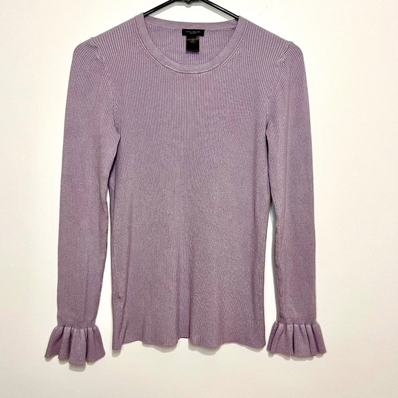 Ann Taylor Factory Sleet Purple Ribbed Sweater Ruffle Cuffs - Picture 1 of 10